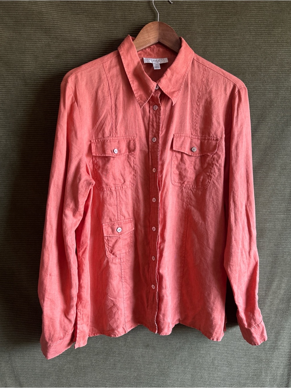 100% Linen Coral Button-Up By Conrad C